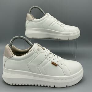 Dr. Scholl's White Platform Athletic Sneakers with Beige Heel Accent